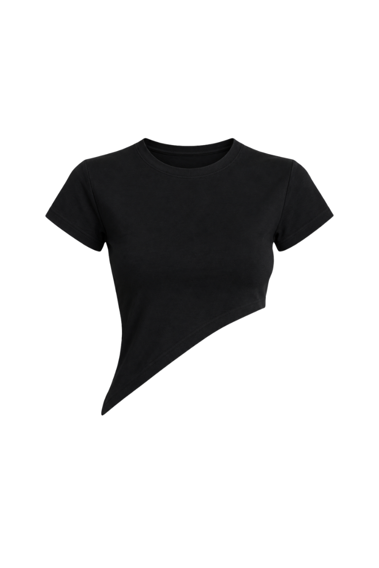 NINIA ASYMMETRIC CROP TEE black