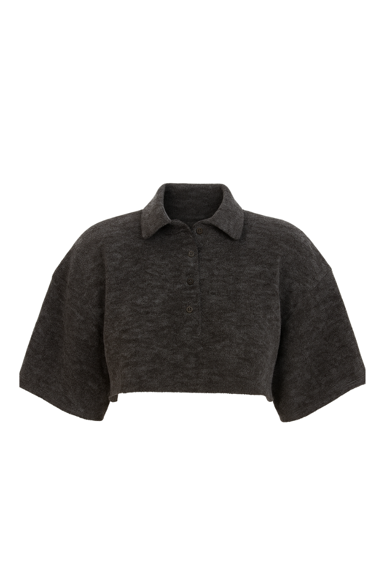KNIT POLO CROP gray