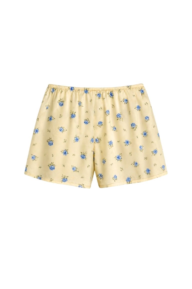 NILS SATIN SHORTS yellow&amp;flowers