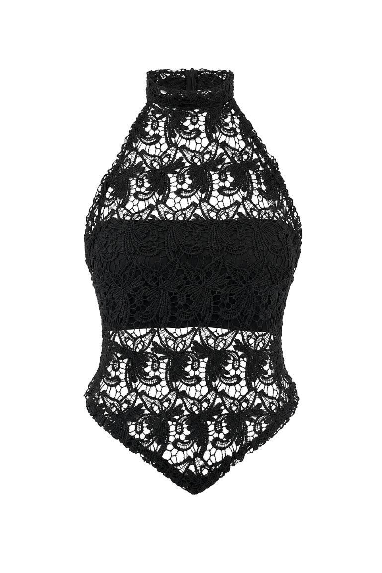 CROCHET LACE TOP black