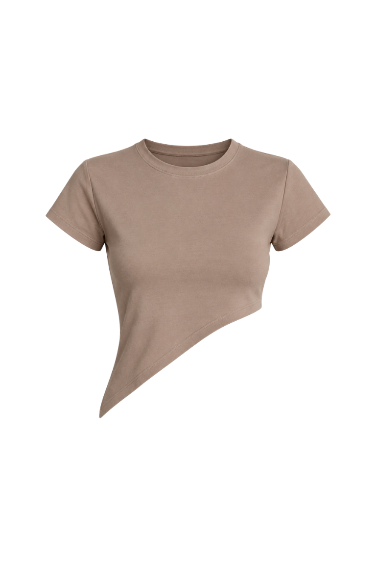 NINIA ASYMMETRIC CROP TEE beige