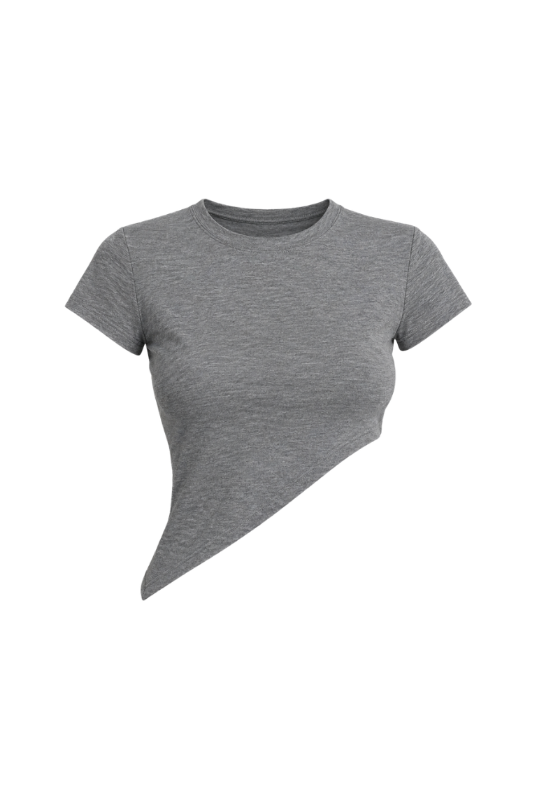 NINIA ASYMMETRIC CROP TEE melange