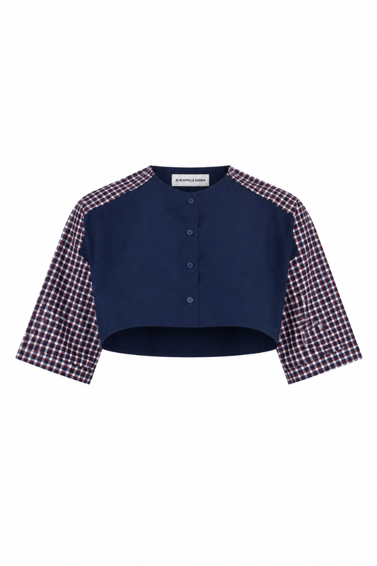 BASEBALL CROP blue&amp;plaid